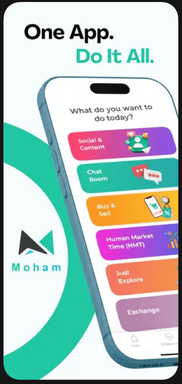 Moham social app screen 1: app interface developed by Control Shift