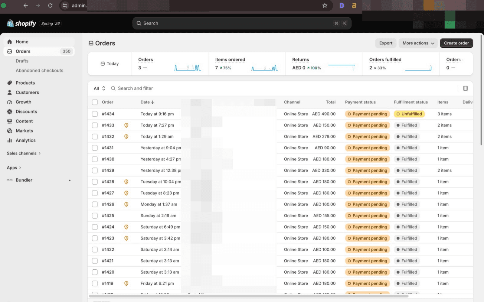 Google Ads and analytics dashboard showing eCommerce revenue and return on ad spend for a Control Shift client store in Dubai