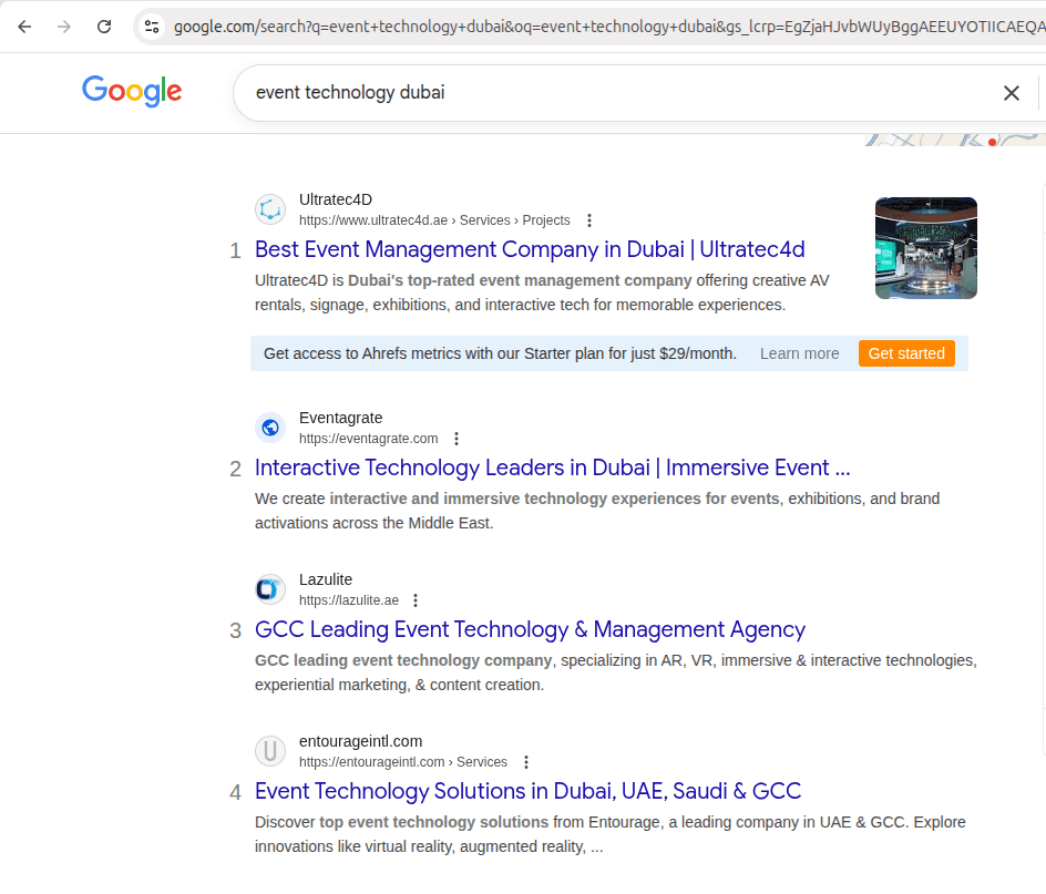 Ranking evidence for Dominating the 3D & Event Tech Market in Dubai